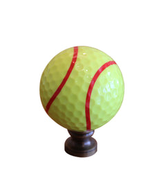 Tennis Ball Lamp Finial, Yellow with Red Stripe 2.25"h
