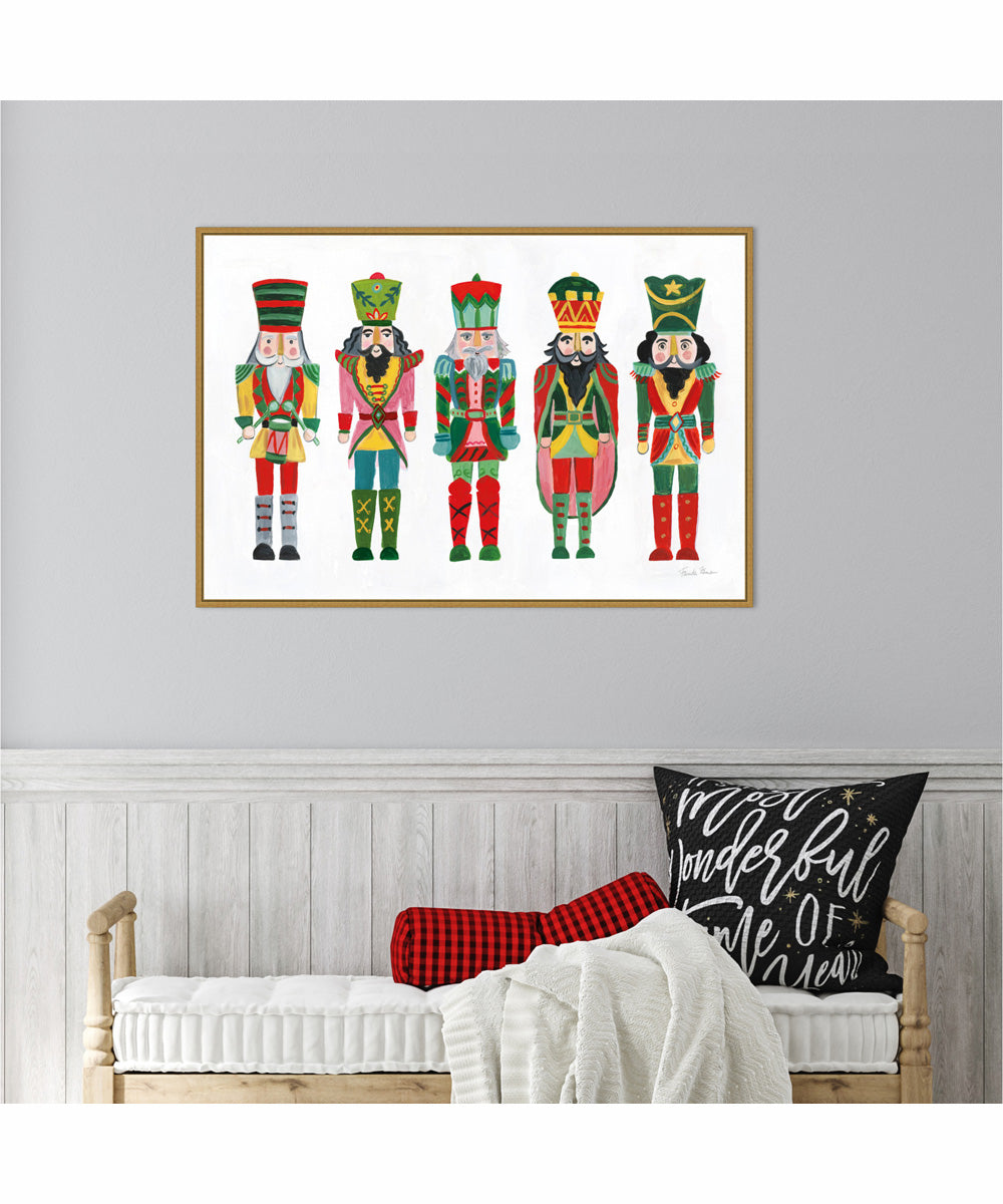 Framed Holiday Nutcrackers I by Farida Zaman Canvas Wall Art Print (33  W x 23  H), Sylvie Gold Frame