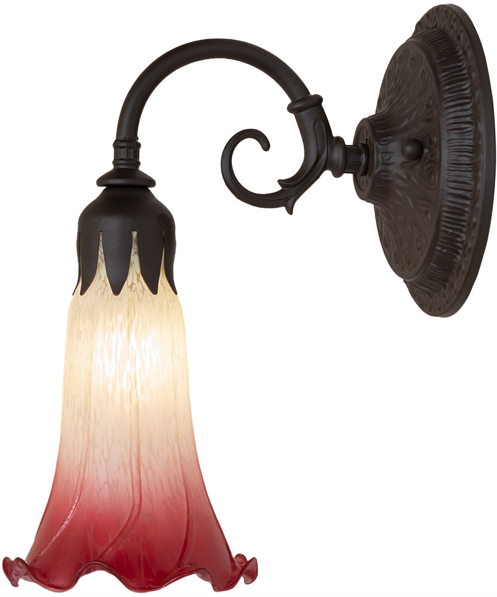 5.5" Wide Seafoam/Cranberry Tiffany Pond Lily Wall Sconce