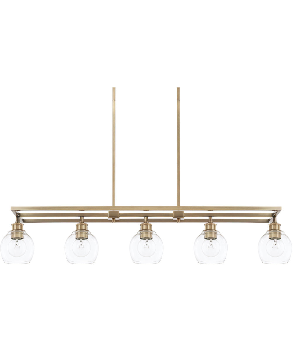 Mid-Century 5-Light Island In Aged Brass With Clear Glass