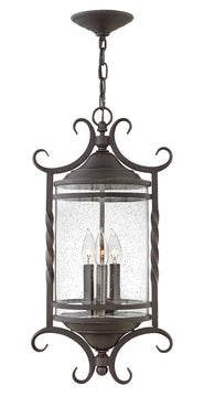 12"W Casa 3-Light Outdoor Hanging Light in Olde Black with Clear Seedy