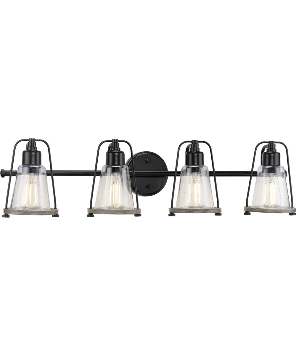 Conway 4-Light Clear Seeded Farmhouse Style Bath Vanity Wall Light Matte Black