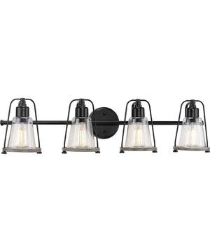 Conway 4-Light Clear Seeded Farmhouse Style Bath Vanity Wall Light Matte Black