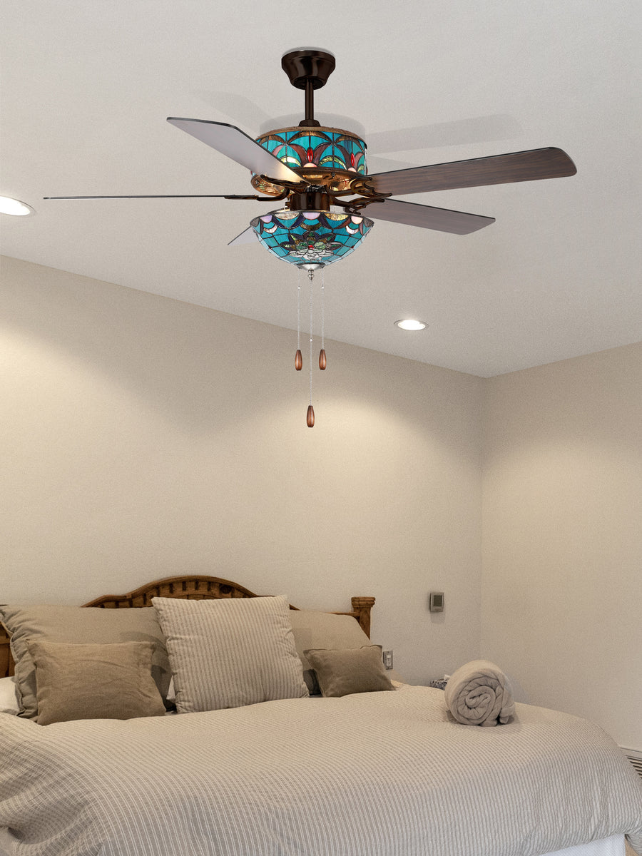 50" Adover Tiffany Ceiling Fan With Remote