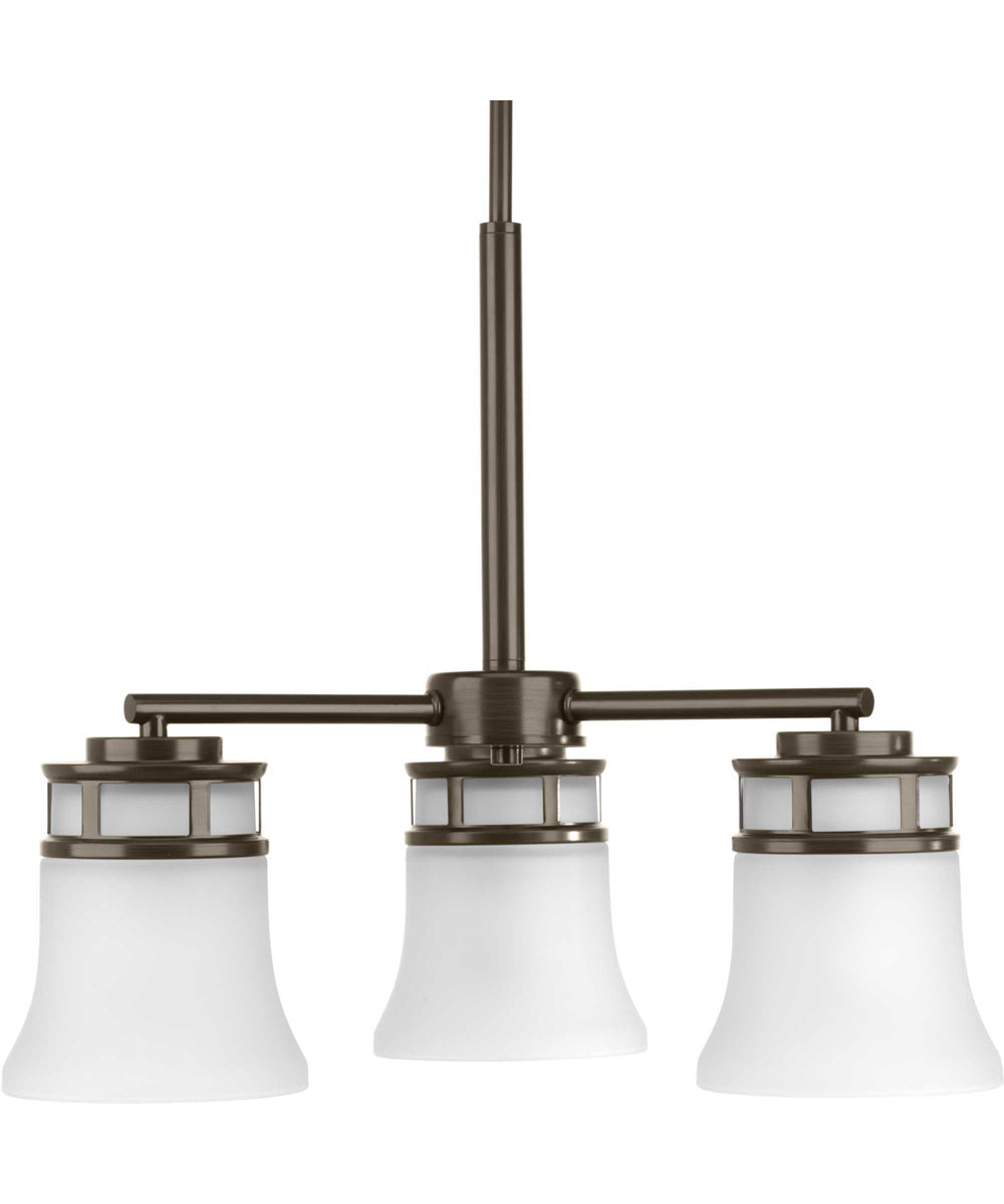 Cascadia 3-Light Etched Glass Coastal Chandelier Light Antique Bronze