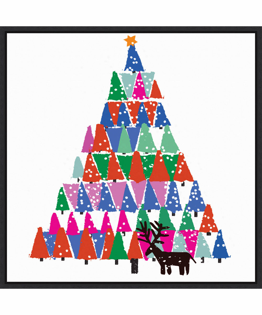 Framed Christmas Tree by Jenny Frean Canvas Wall Art Print (30  W x 30  H), Sylvie Black Frame