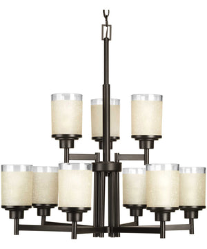 Alexa 9-Light Etched Umber Linen With Clear Edge Glass Modern Chandelier Light Antique Bronze