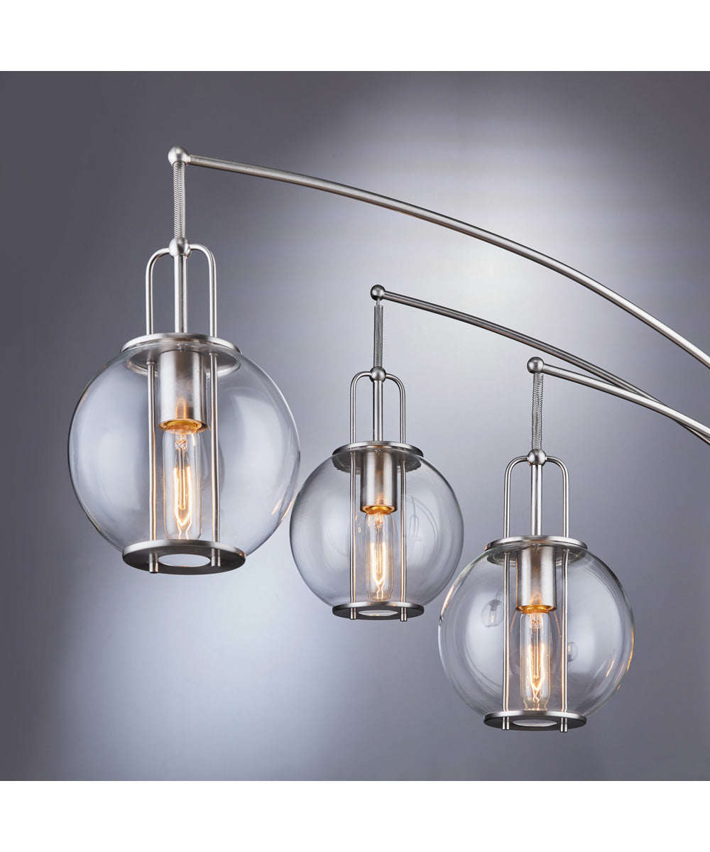 Kaira 3-Light 3-Light Arch Lamp Brushed Nickel/Clear Glass Shade