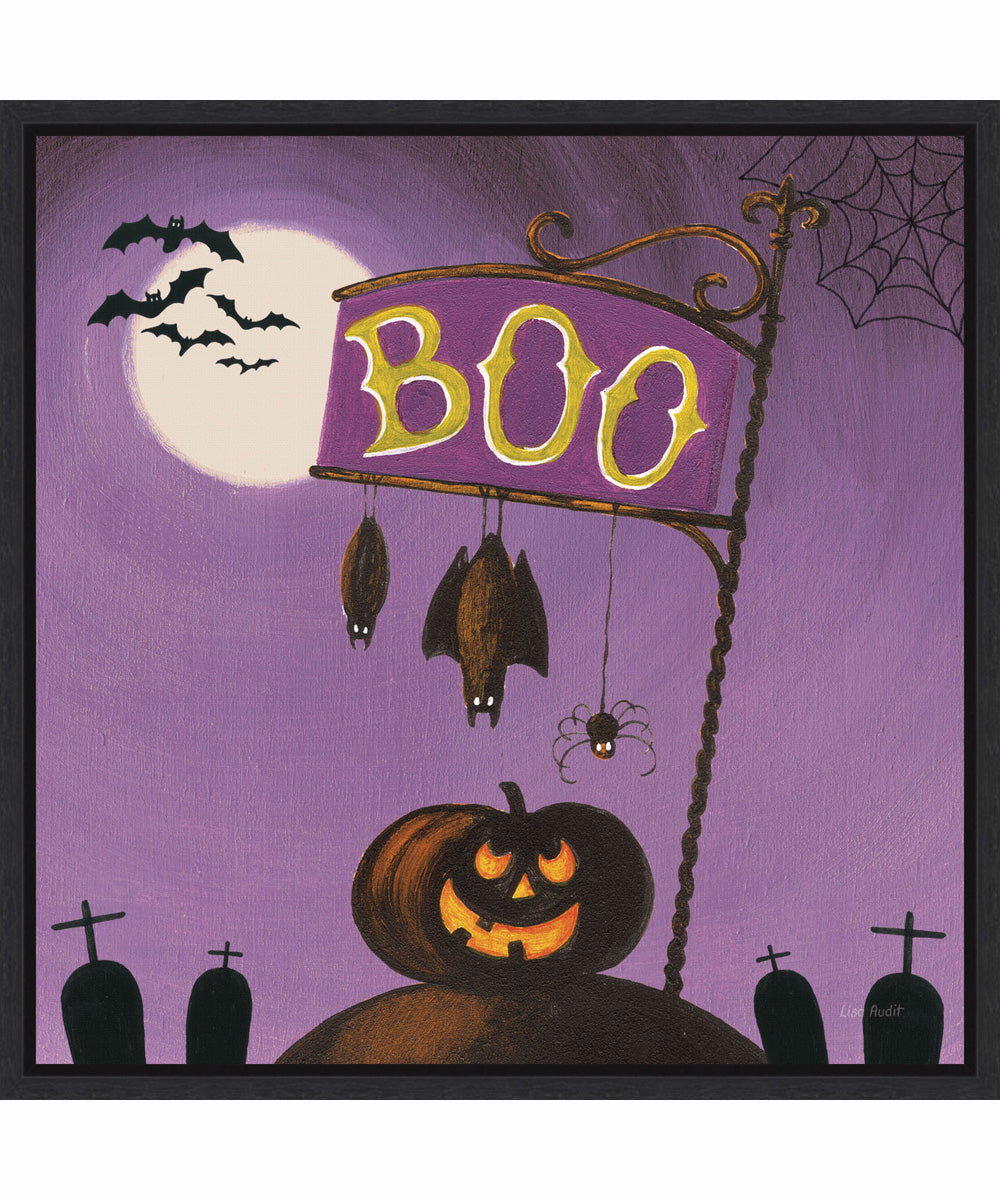 Framed Happy Haunting IV by Lisa Audit Canvas Wall Art Print (22  W x 22  H), Sylvie Black Frame