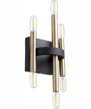 Luxe 6-light Wall Mount Light Fixture Textured Black w/ Aged Brass