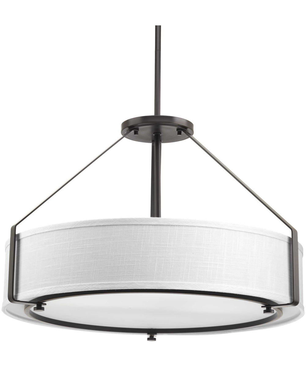 Ratio 4-Light Fabric Shade Coastal Pendant Light Antique Bronze