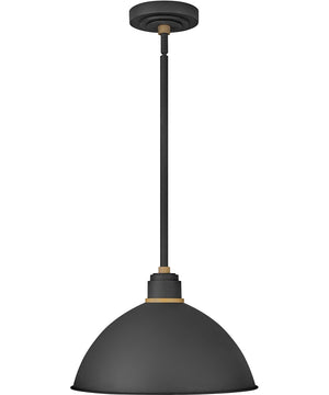 Foundry Dome 1-Light Outdoor Pendant Barn Light in Textured Black