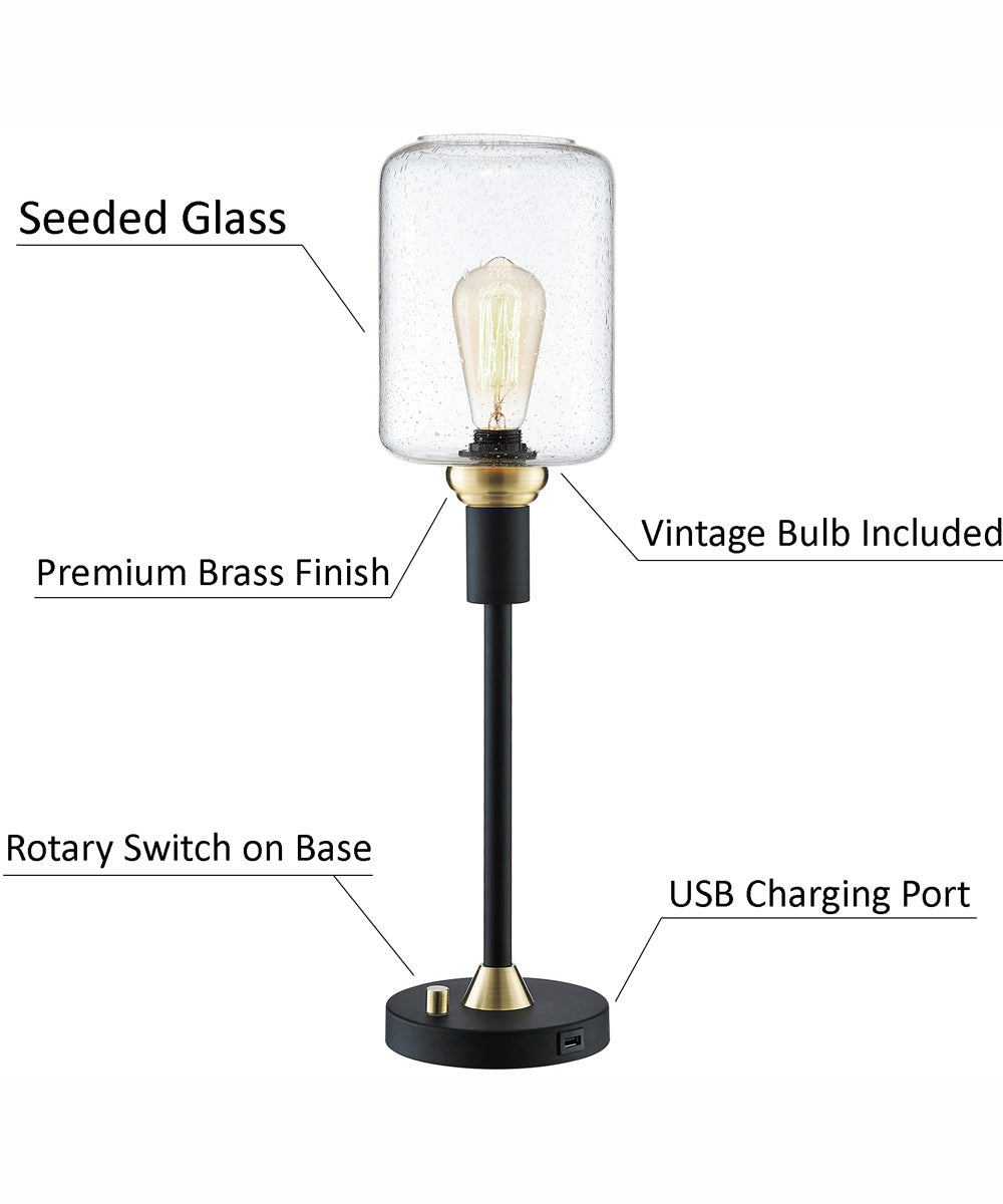 Luken 1-Light 3Pcs Floor & Table Lamp Set Black/Antique Brass/Seeded Glass