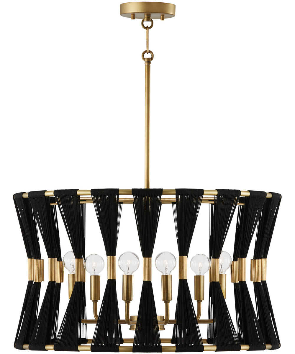 Bianca 6-Light Pendant Black Rope and Patinaed Brass