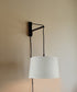 16"W MAST Plug-In Wall Mount Pendant 1 Light Black Cord/Arm Shallow Drum Textured Oatmeal Shade