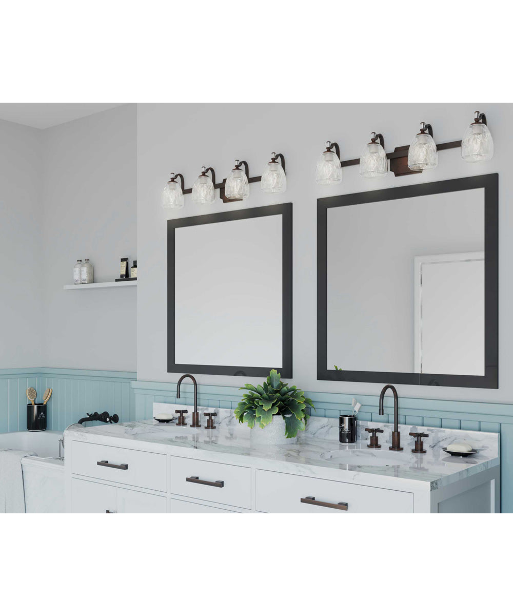 Anjoux 4-Light Clear Water Glass Luxe Bath Vanity Light Antique Bronze