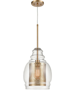 Herndon 1-Light Pendant Antique Gold/Clear Glass/Antique Gold Perforated Metal Cylinder