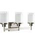 Alexa 3-Light Etched Linen With Clear Edge Glass Modern Bath Vanity Light Brushed Nickel