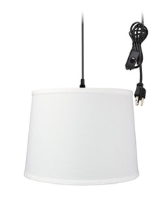 14"W 1 Light Swag Plug-In Pendant  White Shade Black Cord