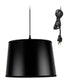 12"W 1 Light Swag Plug-In Pendant  Shallow Drum Black Shade Black Cord