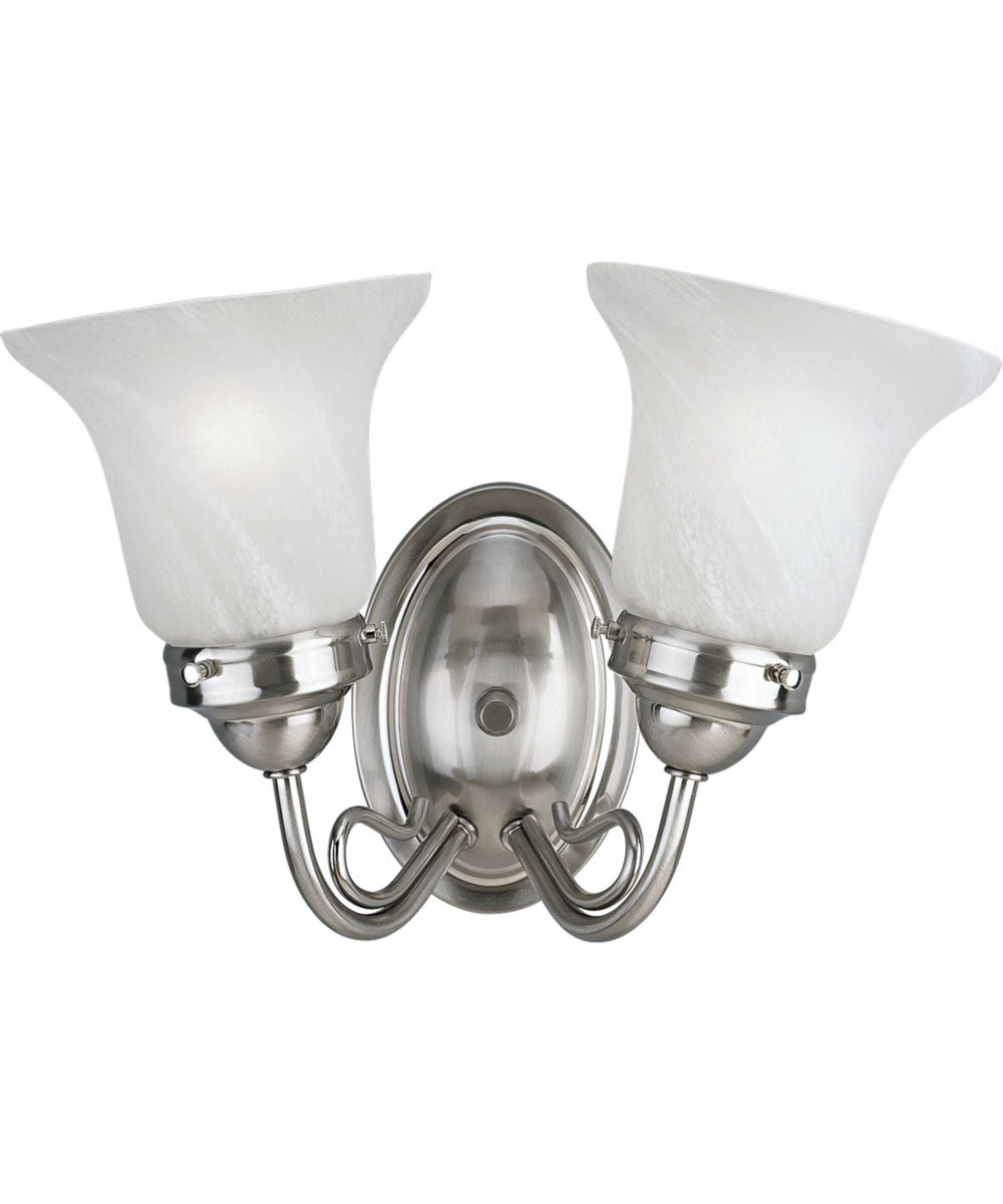 Bedford 2-Light Etched Alabaster Glass Traditional Bath Vanity Light Brushed Nickel