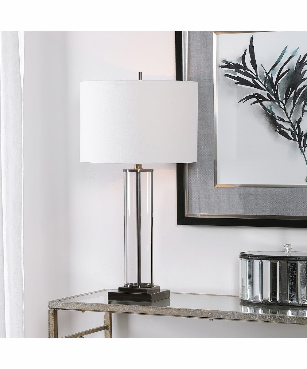 29"H 1-Light Table Lamp Metal and Glass in Dark Antique Nickel with a Drum Shade