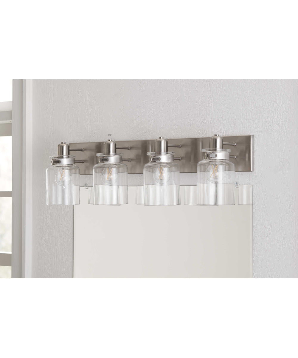 Calhoun 4-Light Clear Glass Farmhouse Bath Vanity Light Brushed Nickel
