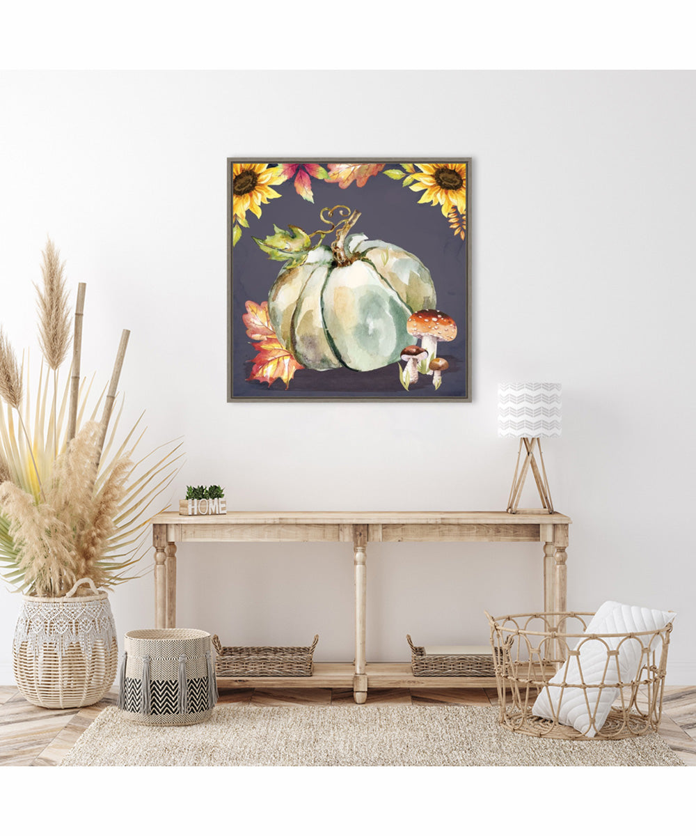 Framed Mushrooms and Pumpkin by Art Nd Canvas Wall Art Print (30  W x 30  H), Sylvie Greywash Frame