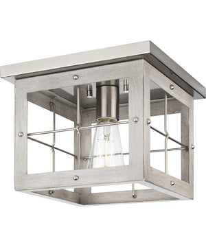Hedgerow 1-Light Grey Washed Oak Farmhouse Style Flush Mount Ceiling Light Brushed Nickel