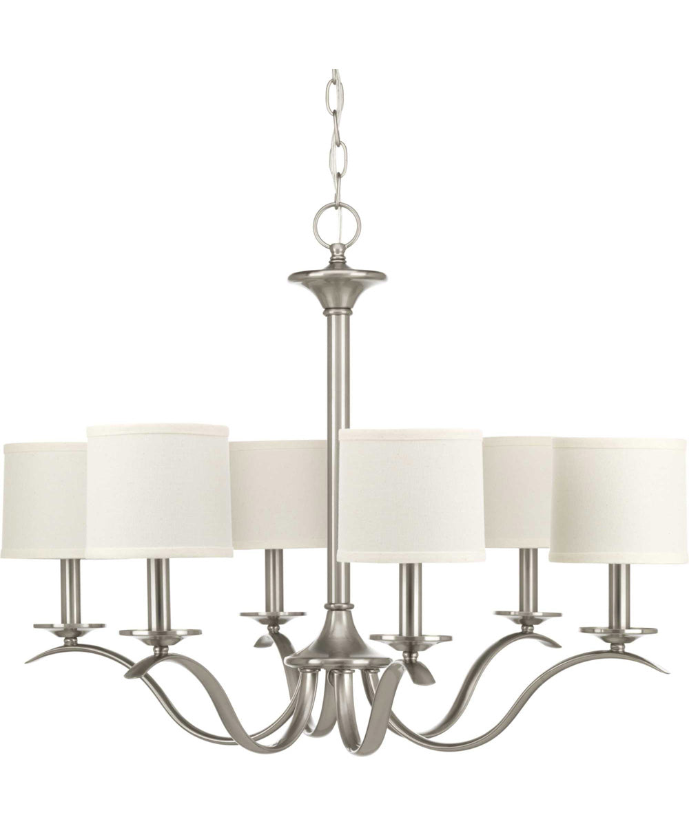 Inspire 6-Light White Linen Shade Traditional Chandelier Light Brushed Nickel