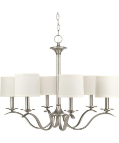 Inspire 6-Light White Linen Shade Traditional Chandelier Light Brushed Nickel
