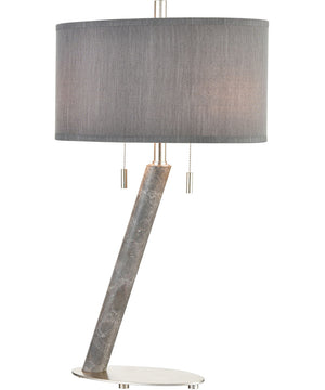 Lean On Me 2-Light Table Lamp Grey Marble/Silver Leaf/a Grey Faux Silk Shade