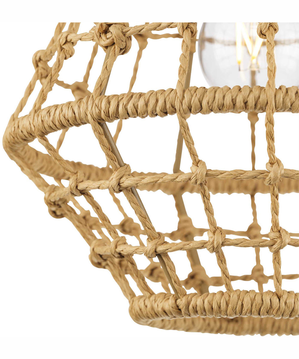 Laila 1-Light Coastal Pendant with Woven Jute Accent Vintage Brass