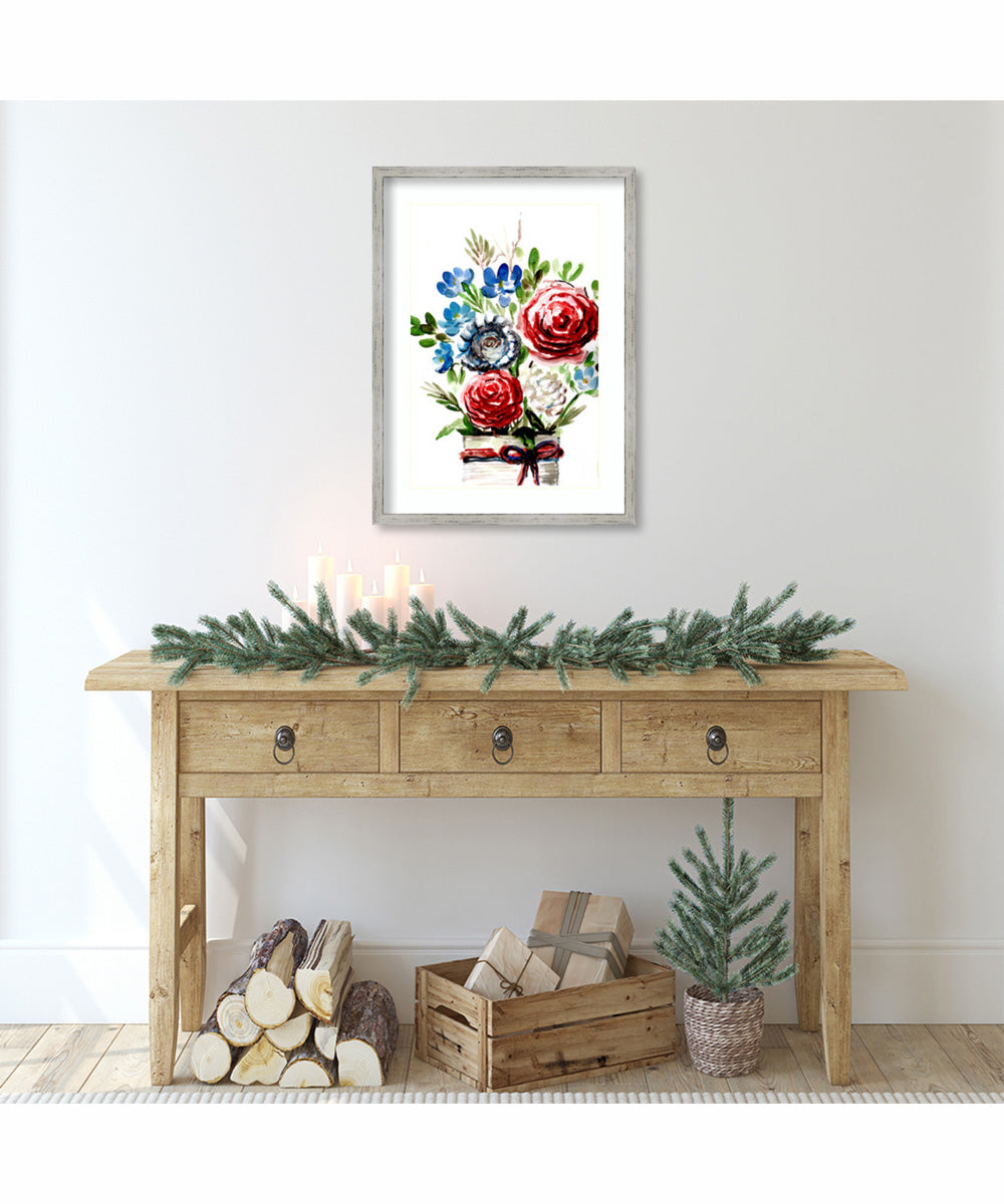 Proud to be an American Bouquet II by Marcy Chapman Wood Framed Wall Art Print (18  W x 25  H), Shiplap White Narrow Frame