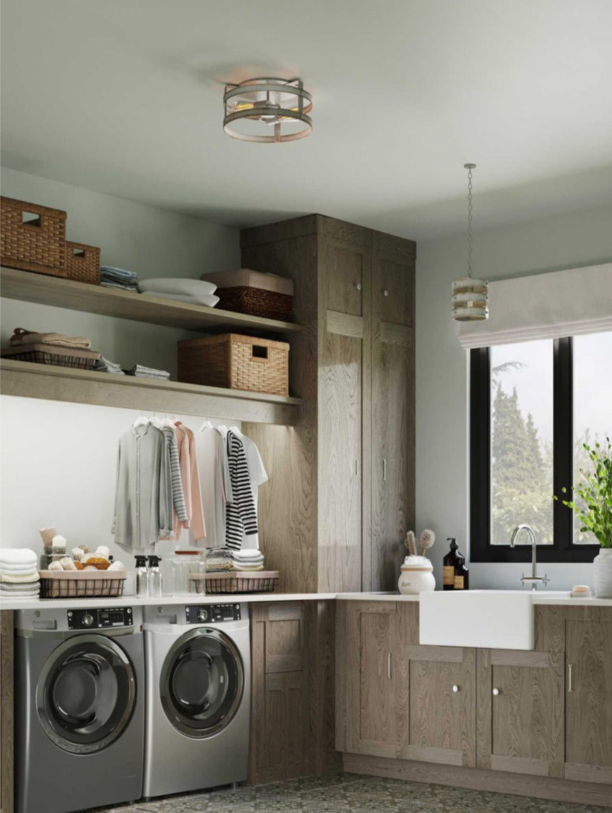 Gulliver 2-Light Galvanized Antique Whitewashed Farmhouse Style Flush Mount Ceiling Light Galvanized Finish