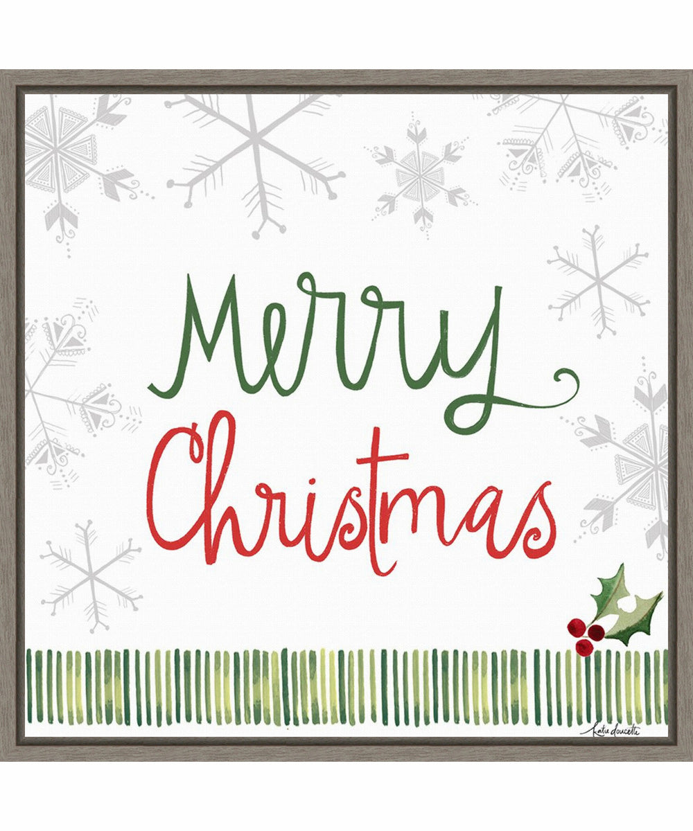 Framed Merry Christmas by Katie Doucette Canvas Wall Art Print (22  W x 22  H), Sylvie Greywash Frame