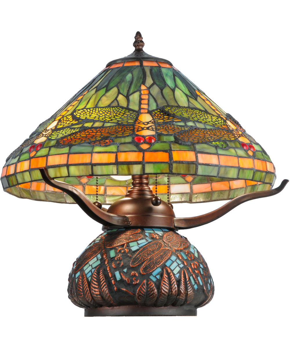 17"H Tiffany Dragonfly w/Tiffany Mosaic Base Table Lamp