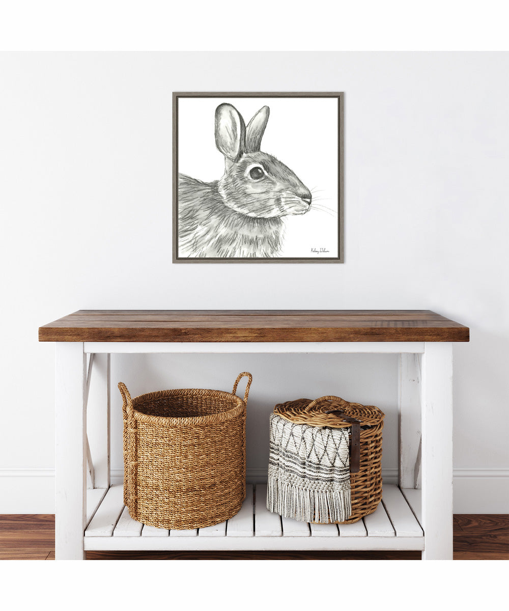 Framed Watercolor Pencil II Rabbit by Kelsey Wilson Canvas Wall Art Print (22  W x 22  H), Sylvie Greywash Frame