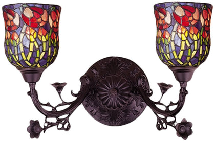 19"W Red Rosebud 2 Light Wall Sconce