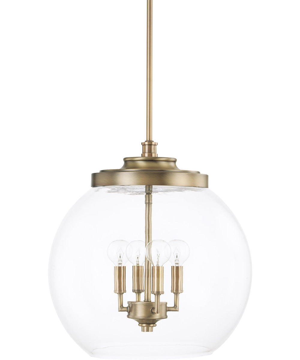 Mid-Century 4-Light Pendant In Aged Brass With Clear Glass