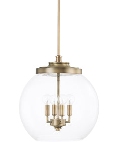 Mid-Century 4-Light Pendant In Aged Brass With Clear Glass