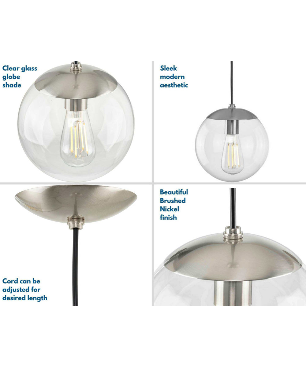 Atwell 8-inch Clear Glass Globe Small Hanging Pendant Light Brushed Nickel