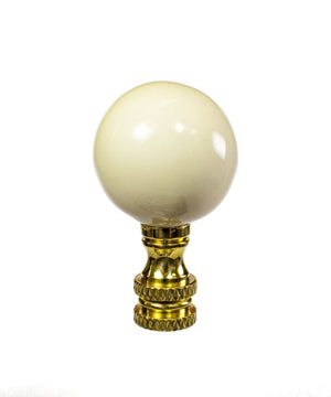 White Ceramic Ball Lamp Finial Polished Brass Base 1.2"h