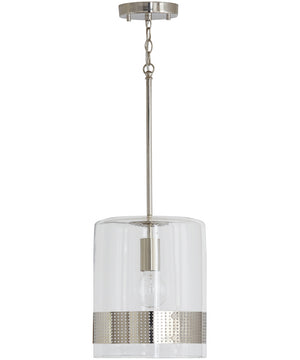 1-Light Pendant In Polished Nickel With Clear Glass