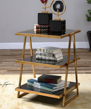 28"H Garrity Black Glass Accent Table