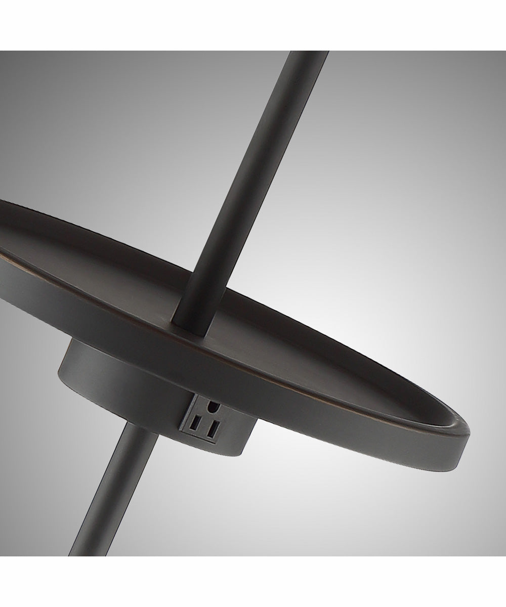 Tungsten 1-Light Floor Lamp With Tray Dark Brz/Linen Shade