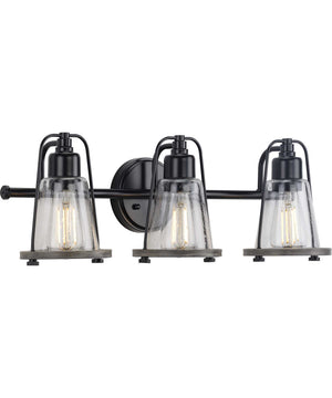 Conway 3-Light Clear Seeded Farmhouse Style Bath Vanity Wall Light Matte Black