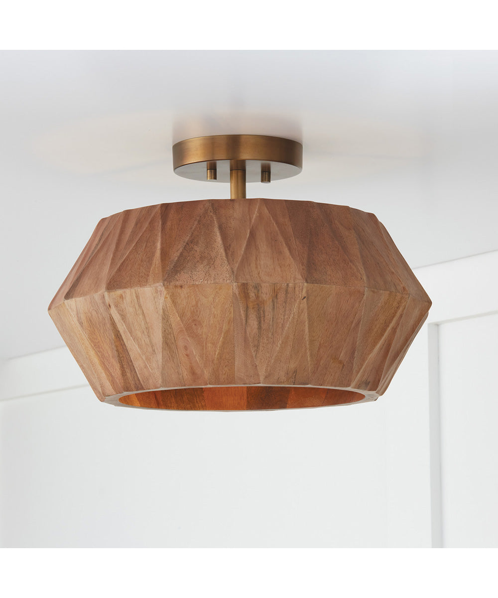 Nadeau 1-Light Semi-Flush Light Wood and Patinaed Brass