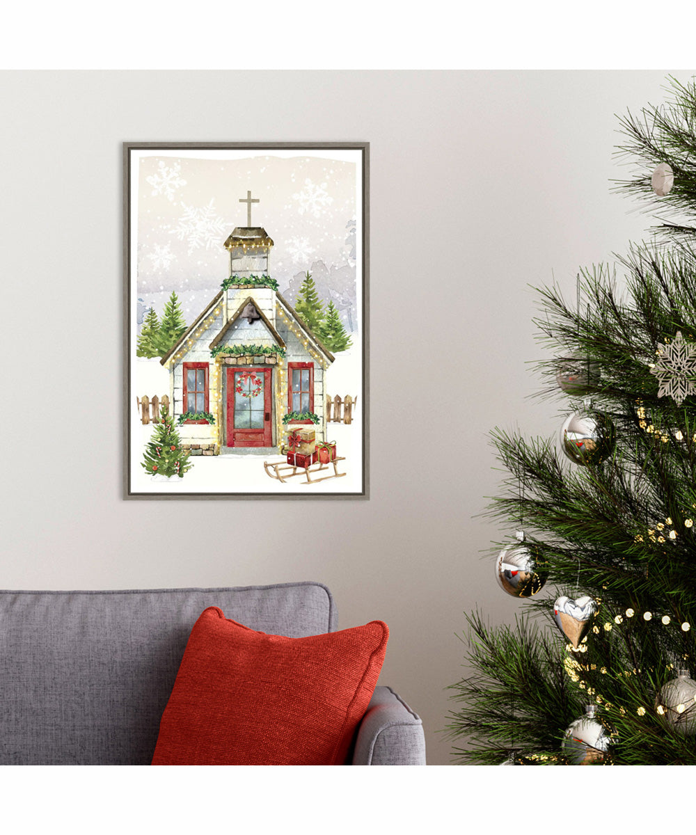 Framed Country Christmas Church by Art Nd Canvas Wall Art Print (16  W x 23  H), Sylvie Greywash Frame