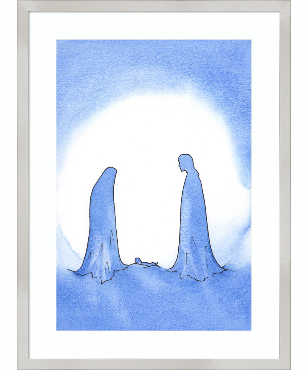 Mary and Joseph with the miraculous baby by Elizabeth Wang Wood Framed Wall Art Print (19  W x 25  H), Svelte Silver Frame